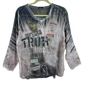 Lace Brand Sheer Studded Truth Long Sleeve Light Button Blouse Made In Italy XL